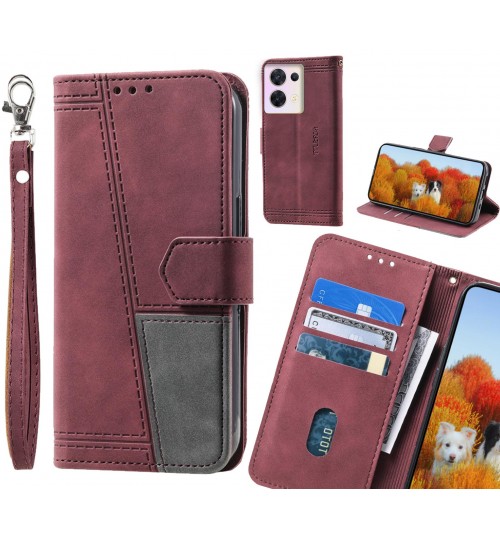 Oppo Reno 8 Case Wallet Premium Denim Leather Cover - Red