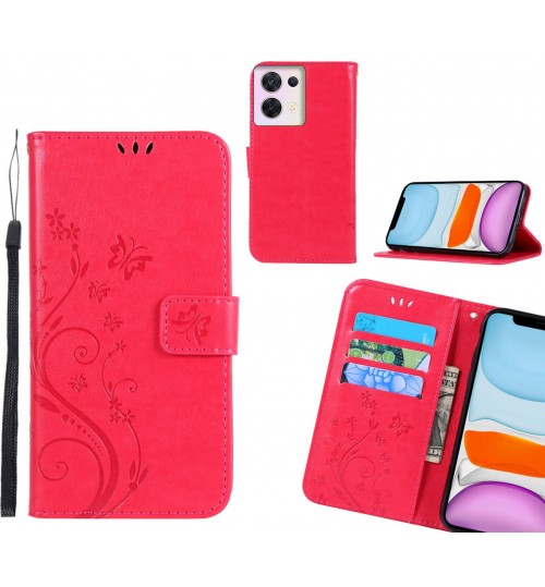 Oppo Reno 8 Case Embossed Butterfly Wallet Leather Cover - Red
