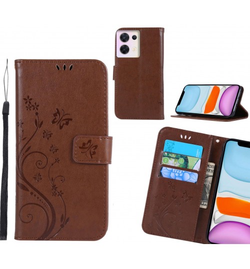 Oppo Reno 8 Case Embossed Butterfly Wallet Leather Cover - Brown
