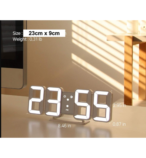 Large 3D LED Digital Wall Clock LED White Light Nightlight Decor Clocks