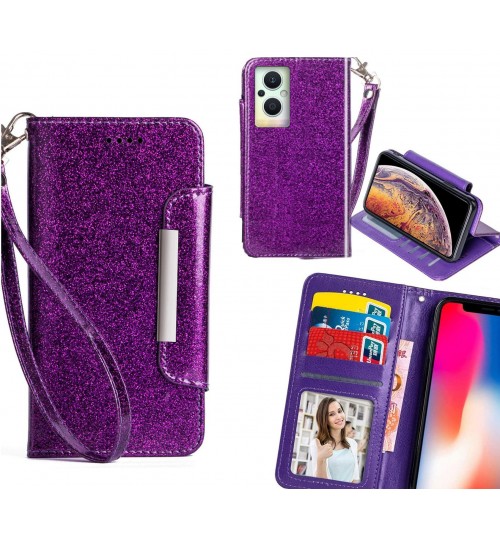 Oppo Reno 8 Lite 5G Case Glitter wallet Case ID wide Magnetic Closure