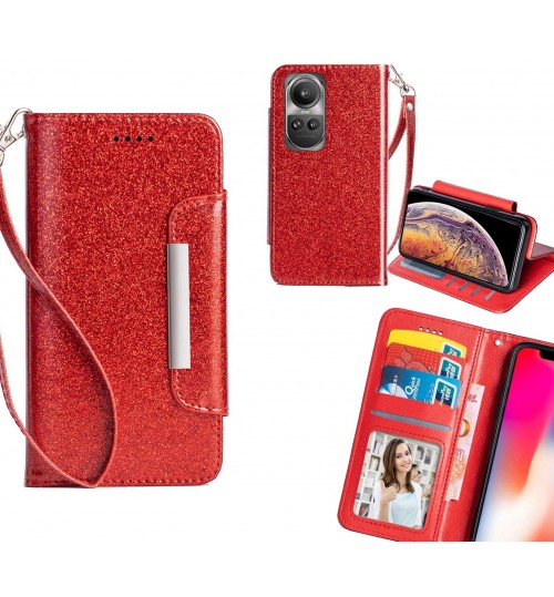 Oppo Reno 10 Pro Case Glitter Wallet Case Id Wide Magnetic Closure - Red