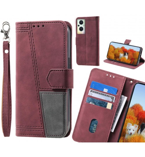 Oppo Reno 8 Lite 5g Case Wallet Premium Denim Leather Cover - Red