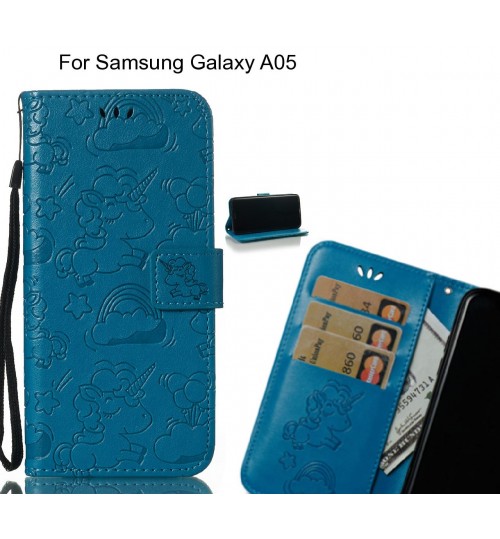 Samsung Galaxy A05  Case Leather Wallet Case Embossed Unicon Pattern - Blue