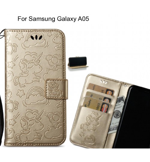 Samsung Galaxy A05  Case Leather Wallet Case Embossed Unicon Pattern - Gold