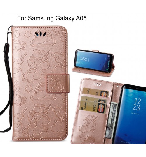 Samsung Galaxy A05  Case Leather Wallet Case Embossed Unicon Pattern - Rose Gold