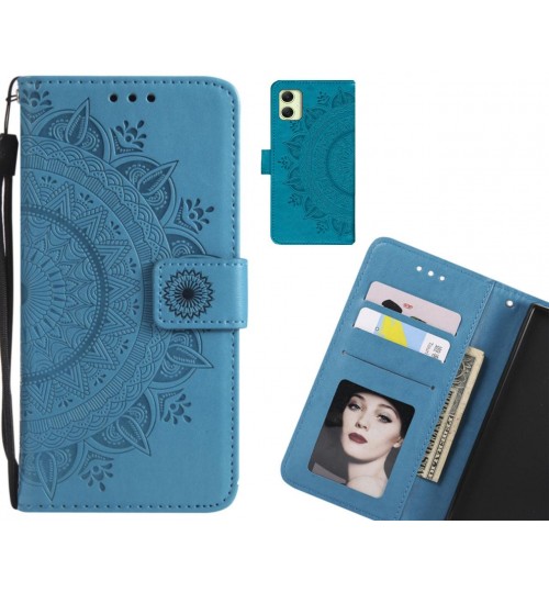 Samsung Galaxy A05 Case Mandala Embossed Leather Wallet Case - Blue