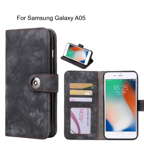 Samsung Galaxy A05 Case Retro Leather Wallet Case - Black