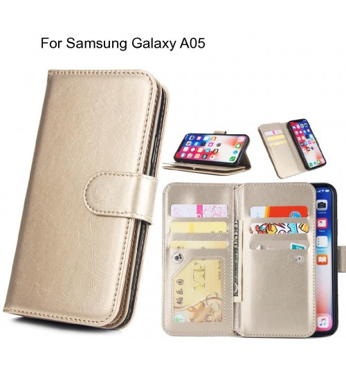 Samsung Galaxy A05 Case Triple Wallet Leather Case 9 Card Slots - Gold