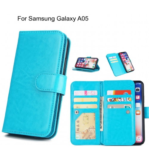 Samsung Galaxy A05 Case Triple Wallet Leather Case 9 Card Slots - Blue