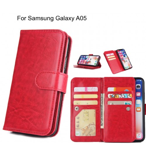 Samsung Galaxy A05 Case Triple Wallet Leather Case 9 Card Slots - Red