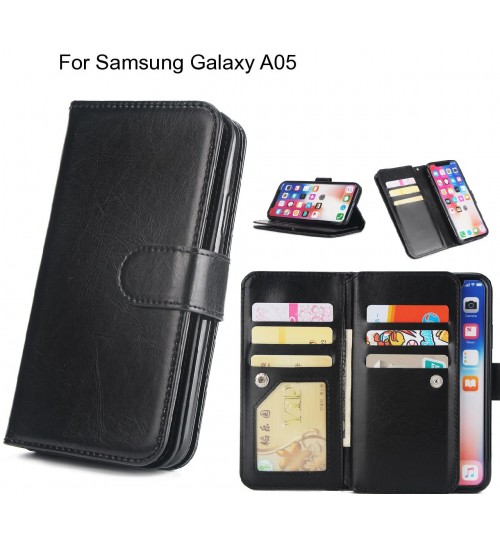 Samsung Galaxy A05 Case Triple Wallet Leather Case 9 Card Slots - Black