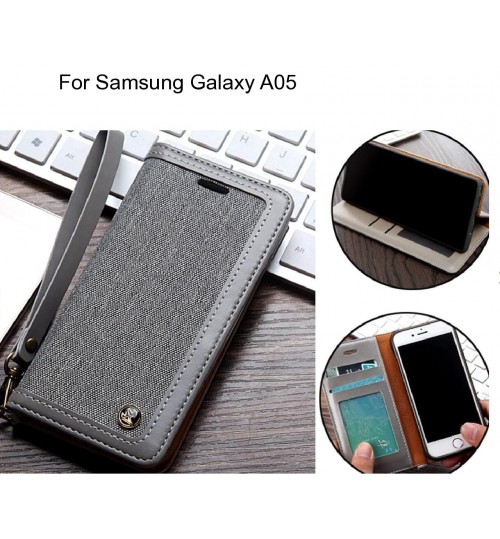Samsung Galaxy A05 Case Wallet Denim Leather Case - Silver