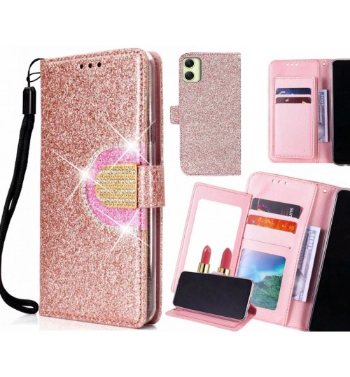 Samsung Galaxy A05 Case Glaring Wallet Leather Case With Mirror - Pink