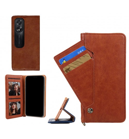 Oppo A38 Case Slim Leather Wallet Case 4 Cards 2 Id Magnet - Brown