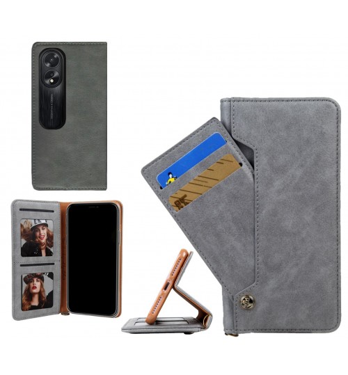 Oppo A38 Case Slim Leather Wallet Case 4 Cards 2 Id Magnet - Grey