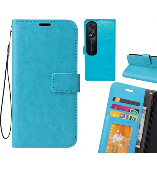 Oppo A38 Case Fine Leather Wallet Case - Blue