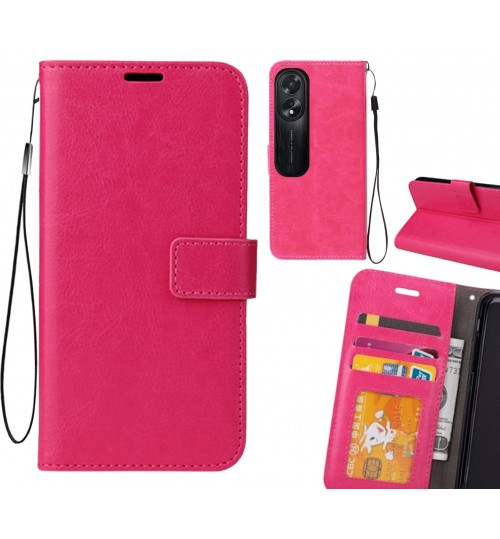 Oppo A38 Case Fine Leather Wallet Case - Hot Pink