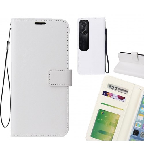 Oppo A38 Case Fine Leather Wallet Case - White