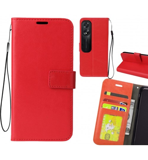 Oppo A38 Case Fine Leather Wallet Case - Red
