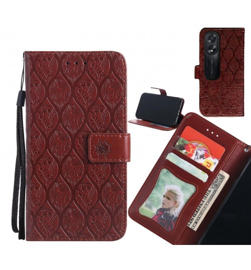 Oppo A38 Case Leather Wallet Case embossed sunflower pattern