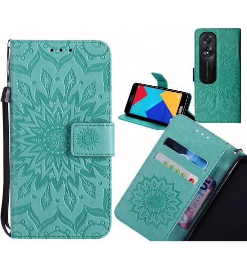 Oppo A38 Case Leather Wallet case embossed sunflower pattern