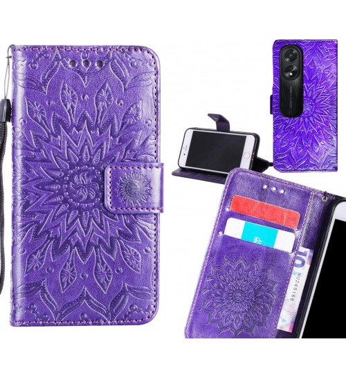 Oppo A38 Case Leather Wallet case embossed sunflower pattern