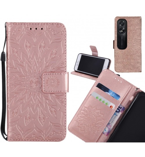 Oppo A38 Case Leather Wallet case embossed sunflower pattern