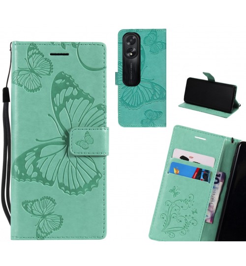 Oppo A38 Case Embossed Butterfly Wallet Leather Case - Green