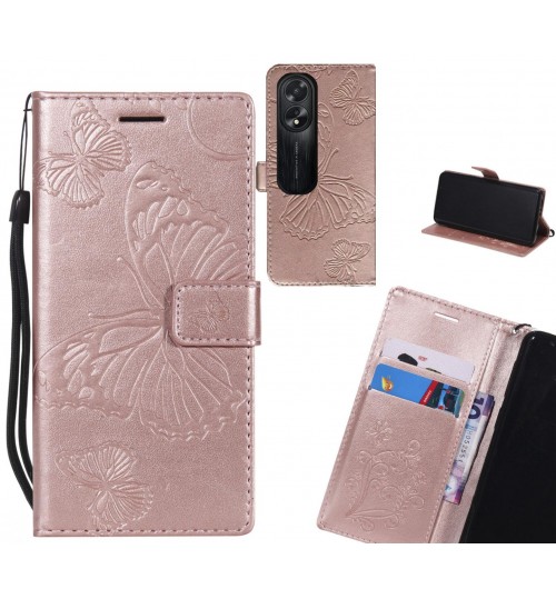 Oppo A38 Case Embossed Butterfly Wallet Leather Case - Rose Gold