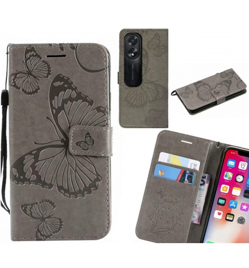 Oppo A38 Case Embossed Butterfly Wallet Leather Case - Grey