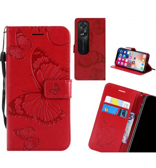 Oppo A38 Case Embossed Butterfly Wallet Leather Case - Red