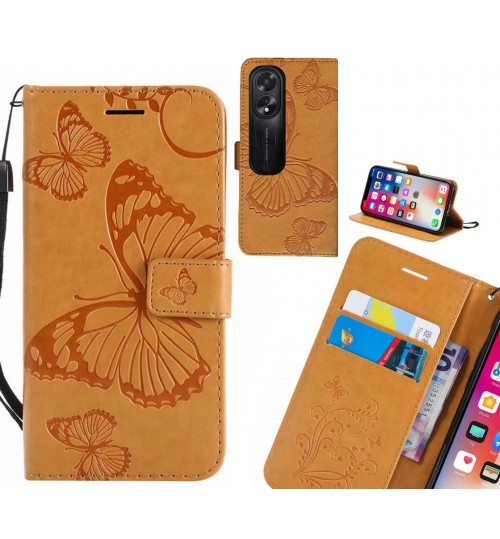 Oppo A38 Case Embossed Butterfly Wallet Leather Case - Brown