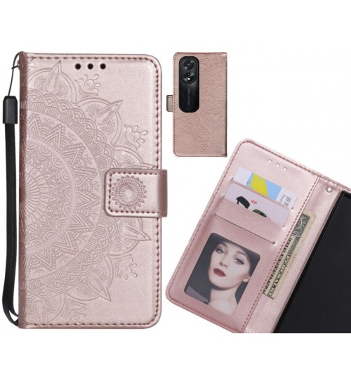 Oppo A38 Case Mandala Embossed Leather Wallet Case - Rose Gold