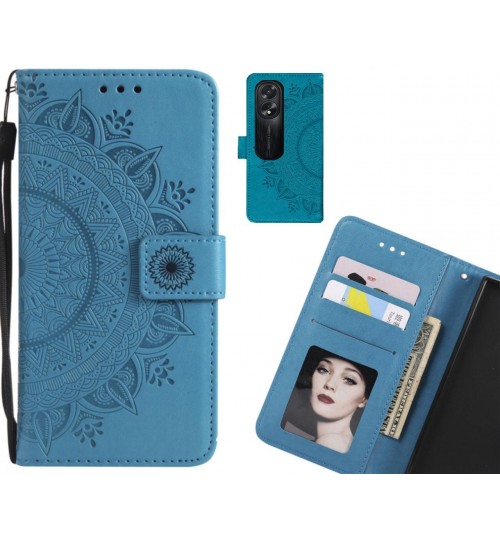 Oppo A38 Case Mandala Embossed Leather Wallet Case - Blue