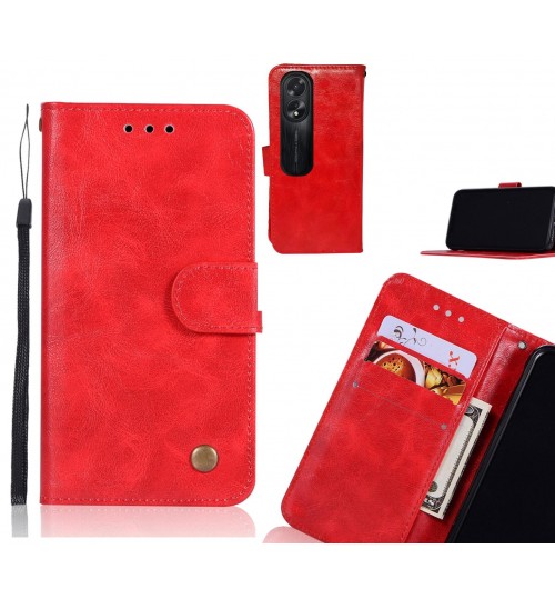 Oppo A38 Case Vintage Fine Leather Wallet Case - Red