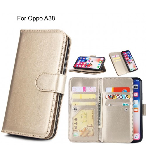 Oppo A38 Case Triple Wallet Leather Case 9 Card Slots - Gold