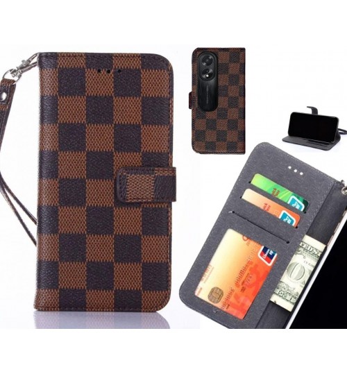 Oppo A38 Case Grid Wallet Leather Case - Brown