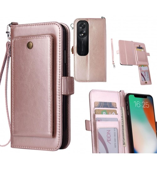 Oppo A38 Case Retro Leather Wallet Case - Rose Gold