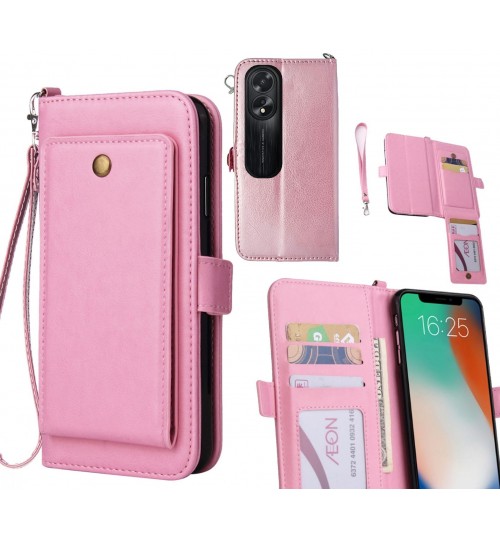 Oppo A38 Case Retro Leather Wallet Case - Pink