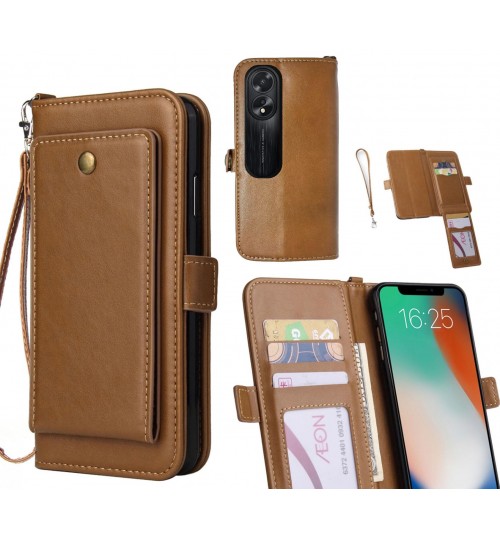 Oppo A38 Case Retro Leather Wallet Case - Brown