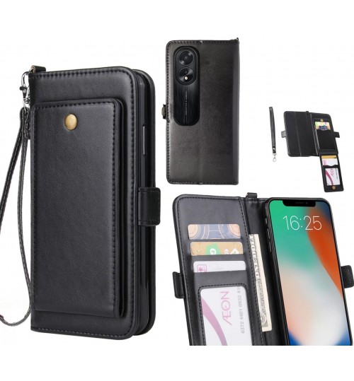 Oppo A38 Case Retro Leather Wallet Case - Black