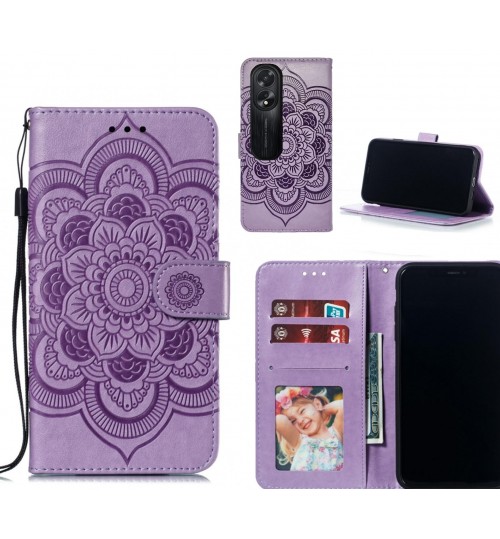 Oppo A38 Case Leather Wallet Case Embossed Pattern - Purple
