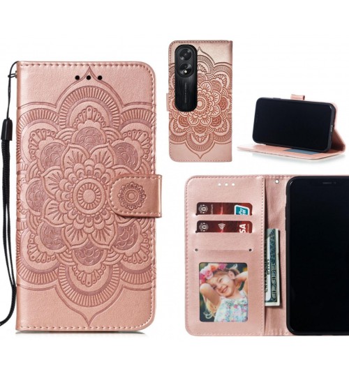 Oppo A38 Case Leather Wallet Case Embossed Pattern - Rose