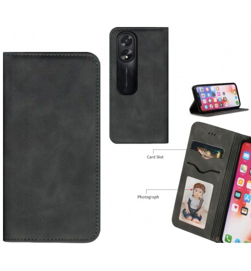Oppo A38 Case Premium Leather Magnetic Wallet Case - Black
