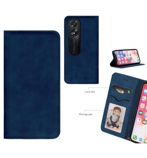 Oppo A38 Case Premium Leather Magnetic Wallet Case - Blue