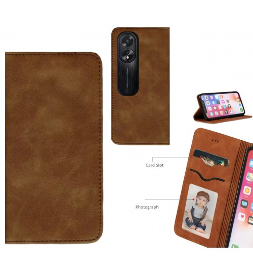 Oppo A38 Case Premium Leather Magnetic Wallet Case - Brown