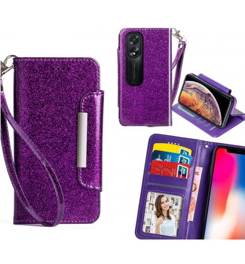 Oppo A38 Case Glitter Wallet Case Id Wide Magnetic Closure - Purple