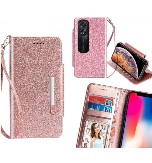 Oppo A38 Case Glitter Wallet Case Id Wide Magnetic Closure - Pink