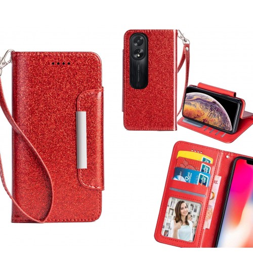 Oppo A38 Case Glitter Wallet Case Id Wide Magnetic Closure - Red